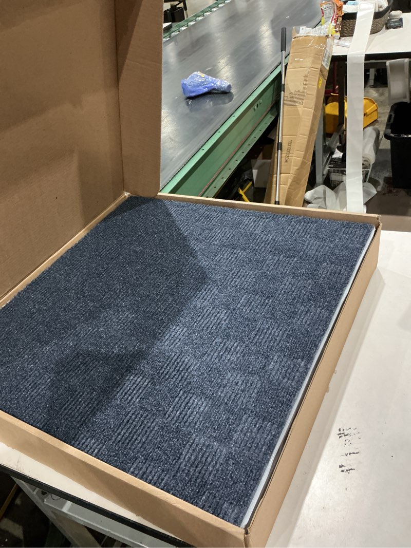 Condition photo showing Good Condition for 24\"x 24\" carpet tile peel and place - crochet (ocean blue) (60sq.ft.) 15 tiles 24\"x24\" ocean blue