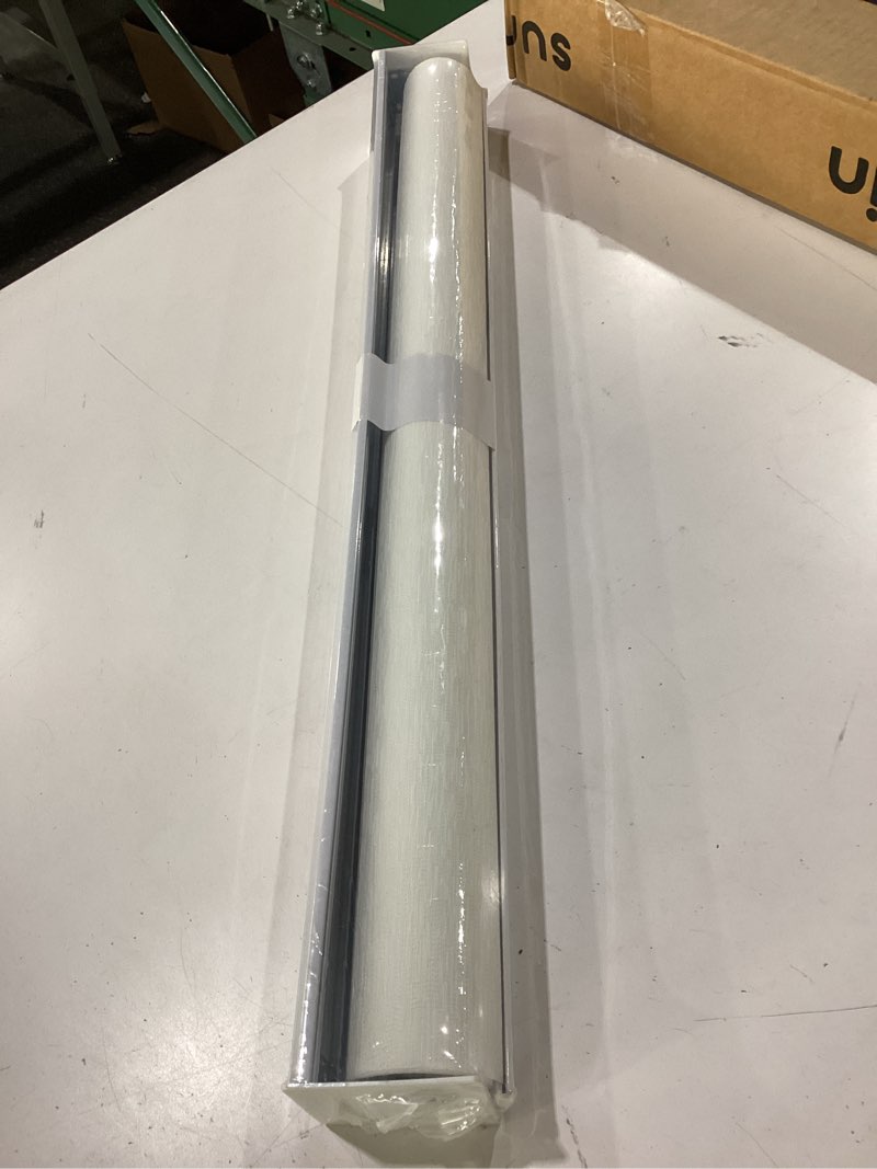 Condition photo showing New/Like New for 27" w x 72" h cordless light filtering roller shade for windows, free stop windows shades, thermal insulated linen-style blinds for home and office, modern window blind color-matched (white) 27"w x 72"h white
