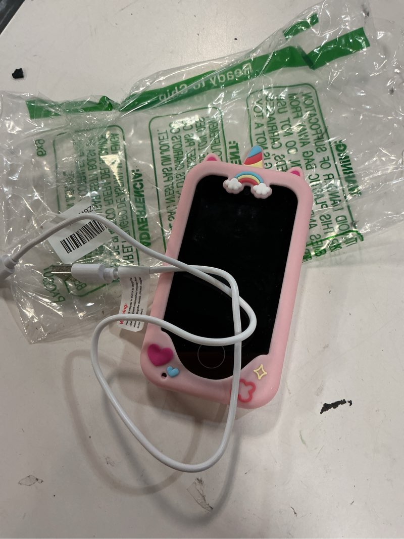 Condition photo showing As Is for kids smart phone for girls toys, gifts for 3-10 year old girl boy christmas birthday kids toys, 2.8" touchscreen toddler learning cell toy phone with dual camera, game, music player, 8gb card pink light pink
