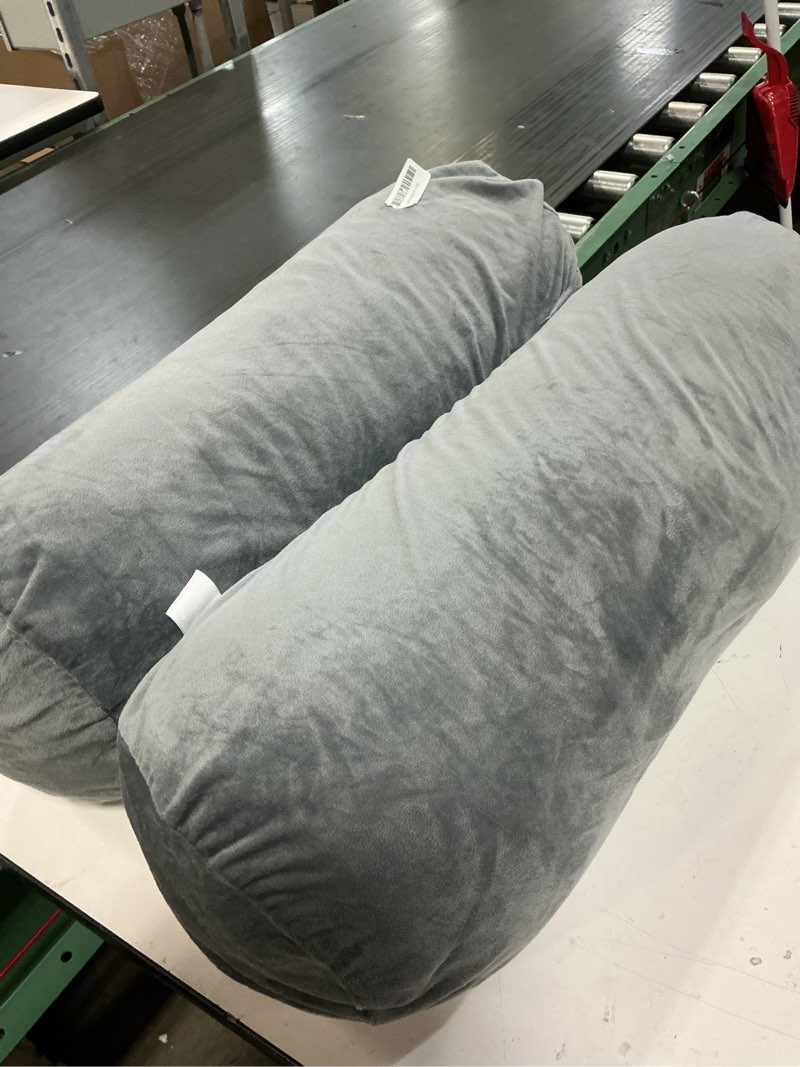 Condition photo showing As Is for 1 middle one body pillow, memory foam body pillows for adults sleeping, decorative bolster pillow for bed & couch, long cylinder tube round pillow, 24x7.87 inches, set of 2 (light grey)