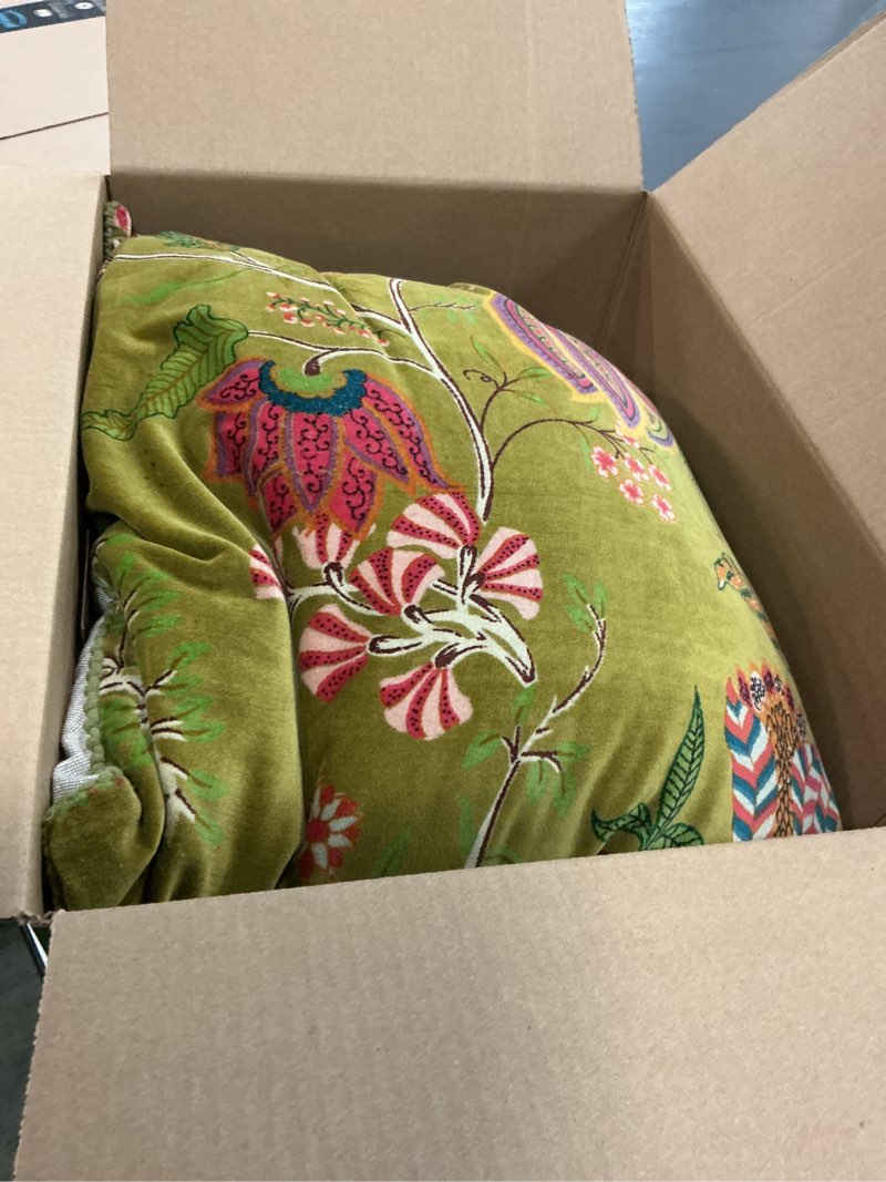 Condition photo showing Good Condition for Creative Co-Op Cotton Blend Velvet Printed Pillow with Flowers and Mini Pom Pom Trim, Multicolor