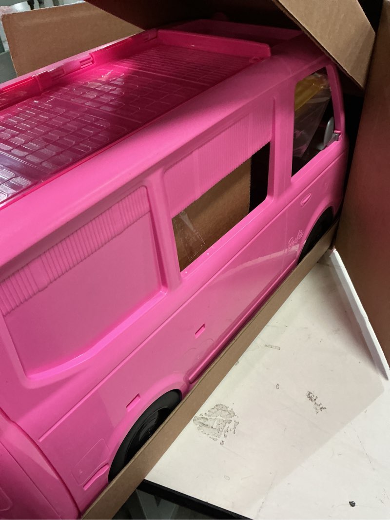 Condition photo showing New/Like New for Barbie Dream Camper Playset with Roof Tent, BBQ Grill with Color-Change Feature and 60+ Accessories