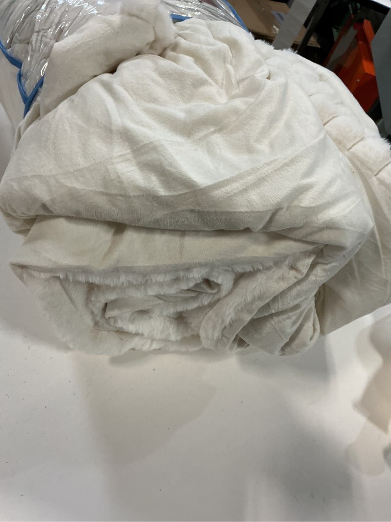 Condition photo showing As Is for Smoofy Fluffy Queen Comforter Set 3 Pieces - Cream White Fleece Fluffy Comforter Set, Luxury Fuzzy Queen Bedding Set, Soft Warm Bed Set All Season, Heavy Faux Fur Comforter with 2 Pillow Cases 3 Piece-Queen (90”X90'') Cream White