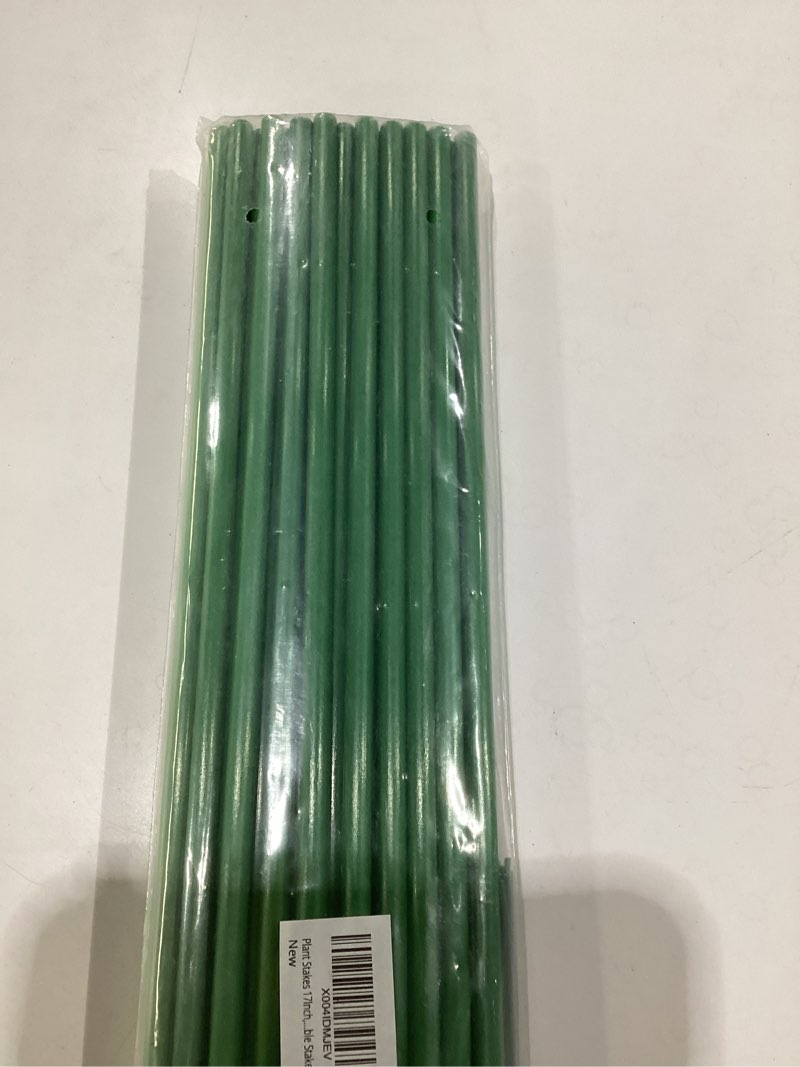 Condition photo showing As Is for garden stakes 17inch, diy tall plant support stakes of 4ft,5ft,6ft,7ft, hainanstry fiberglass plant stake for indoor & outdoor plants, tomato vegetable stakes for garden 17inch thick 0.335 inch), quantity unknown