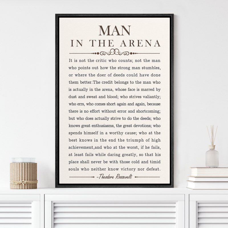 Man In The Arena' Speech By Theodore Roosevelt Inspirational Words Framed On Canvas Print Wall Art 24”X 36 “