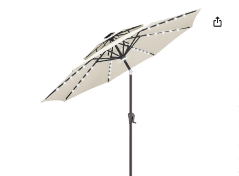 11ft solar umbrella outdoor - lighted patio umbrella with 40 led lights waterprool uv protection, table umbrella with tilt & crank for pool, porch, garden, deck, backyard(black) 11ft black