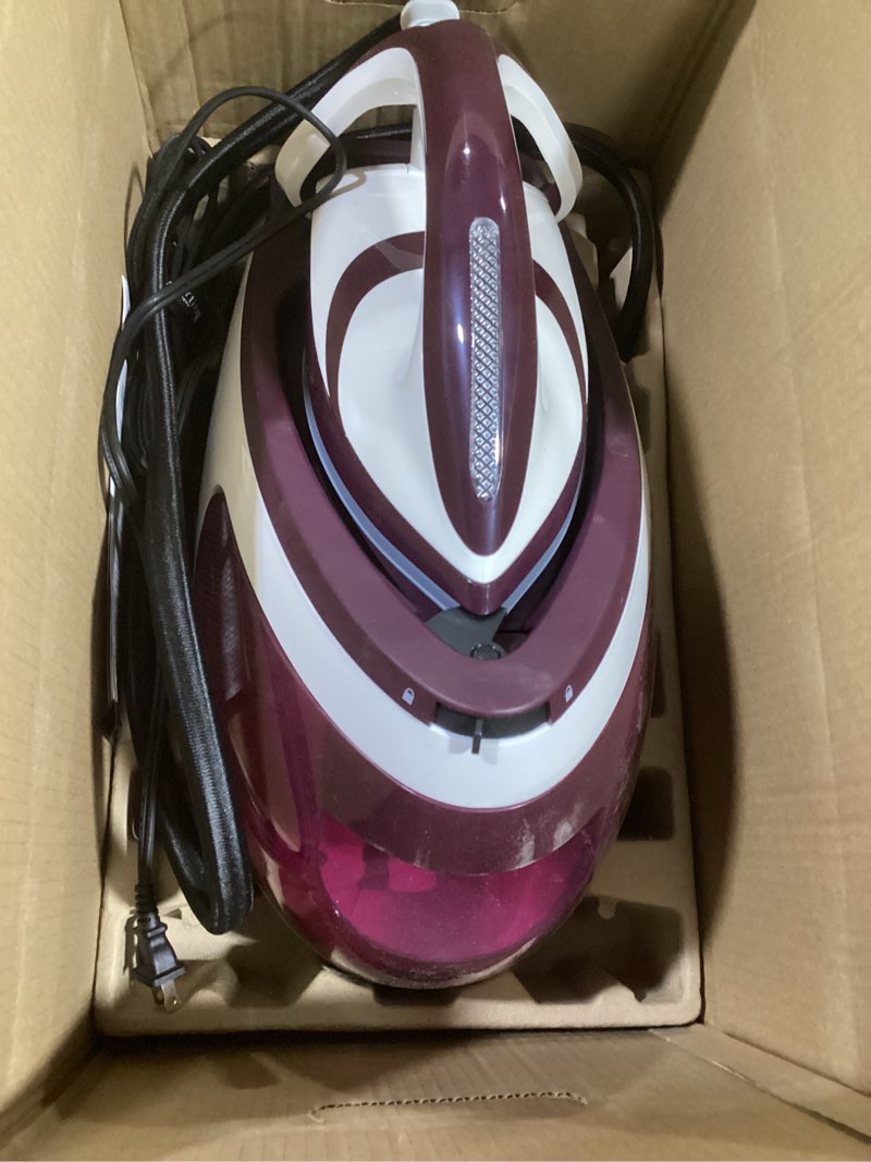 Condition photo showing As Is for martisan steam generator for clothes,1800w strong power, 8 bar max pressure,1.9l large water tank, smart auto shut-off, 120g/min steam burst, ceramic soleplate, fast wrinkle removal, purple steam station max