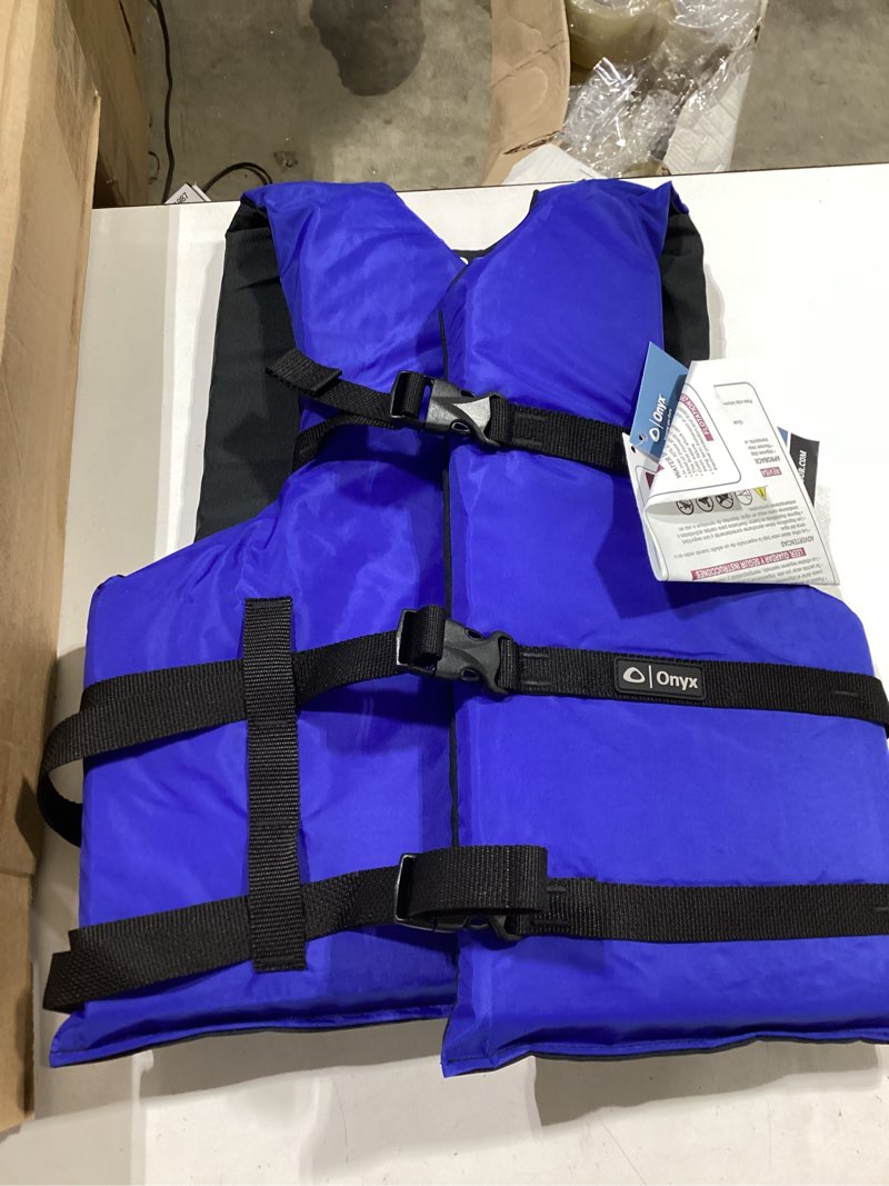 Condition photo showing New/Like New for onyx general purpose boating vest blue oversize vest,universal,jacket,classic