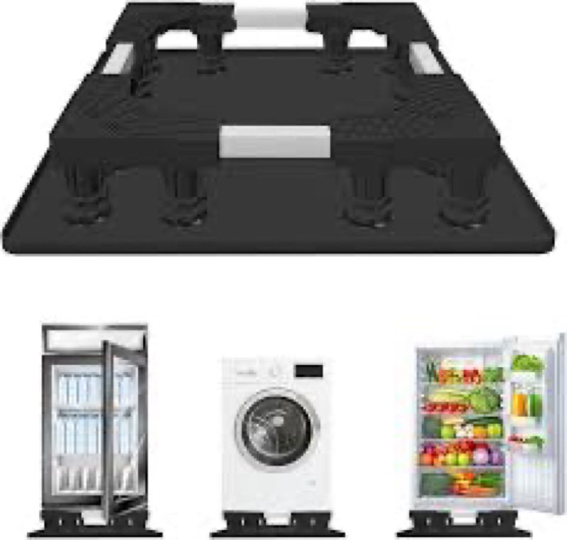 KUPAO Mini Fridge Stand with Silicone Drip Tray, Universal Adjustable Base with 12 Strong Feet, 23.6