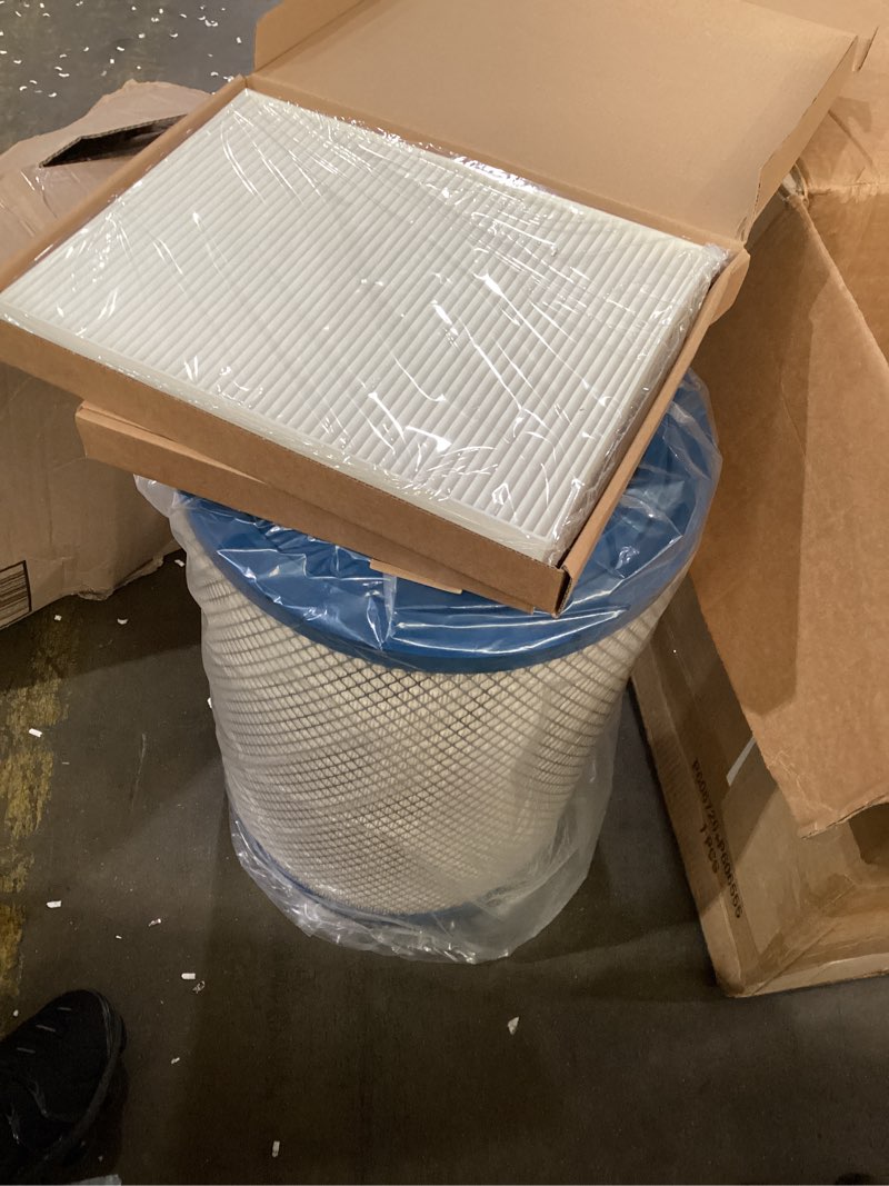 Condition photo showing New/Like New for p606720 engine air filter (blue) & p606555 cabin air filter compatible with vnl, vn, vnm, vnx, vhd, vah replaces 21715813, rs4642, p606720, laf9201