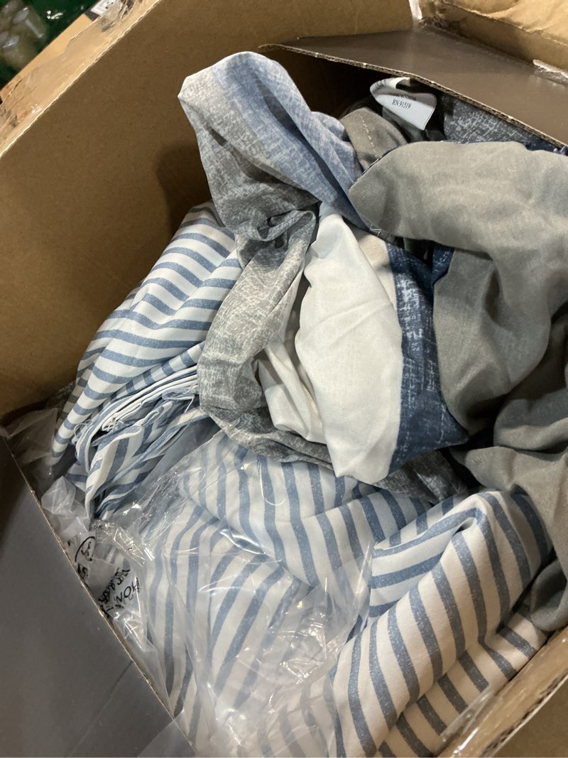 Condition photo showing Good Condition for madison park essentials jaxon twin comforter set, bed in a bag comforter & sheet set, modern casual stripes print, all seasons, soft microfiber bedding makeover, matching sham, twin, blue/grey 5 piece blue/grey twin