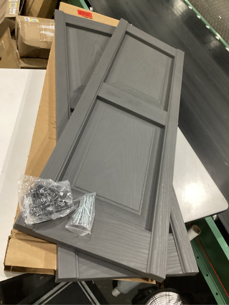 Condition photo showing New/Like New for mid-america 00021447018 standard size williamsburg double panel vinyl shutters, w/installation shutter-lok's & matching screws (per pair), 018, 14 3/4"w x 47"h, tuxedo grey 14.75-in. w x 47-in. h 018 - tuxedo grey