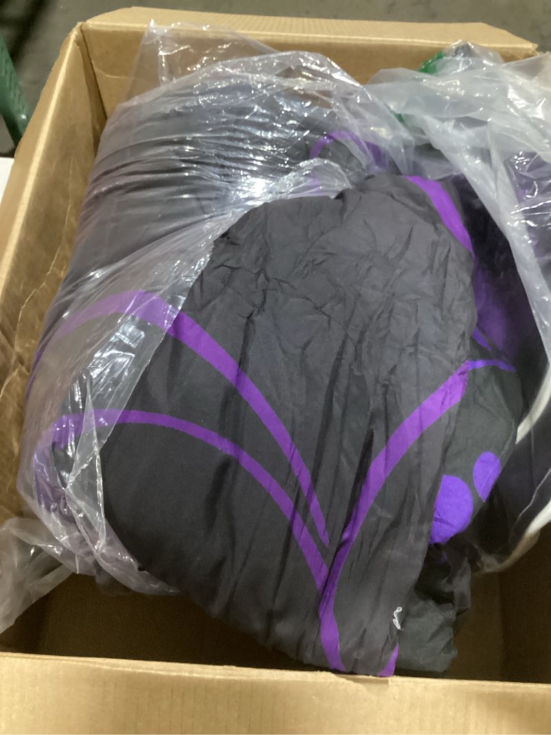 Condition photo showing Good Condition for (With matching bed set)(size unknown)Camille&Andrew 4PCS Purple Rose Shower Curtain Set, Fantasy Magic Romantic Flower Blooming Floral Modern Women Bathroom Decor, Fabric Black Shower Curtain, Non-Slip Bath Mat Toilet Rug 