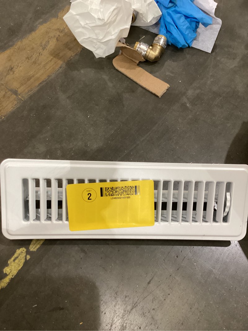 Condition photo showing As Is for reliabilt 4-in x 14-in steel white floor register