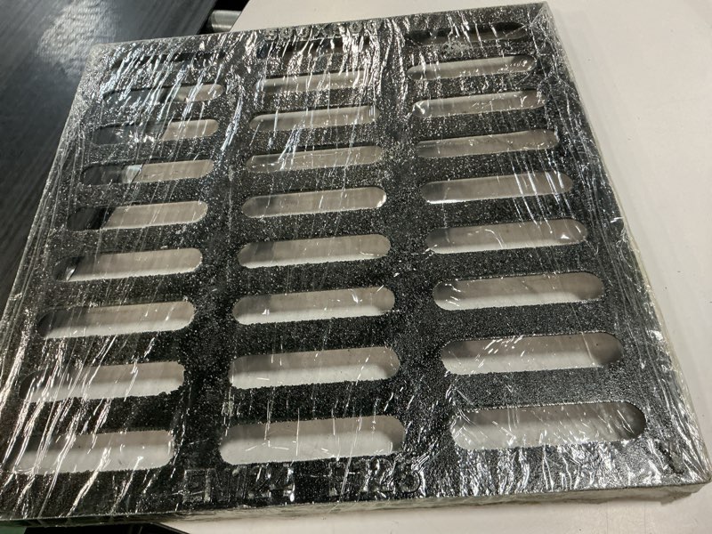 Condition photo showing Good Condition for cast iron drain grate, driveway channel cover 20x20 in b-class | heavy-duty outdoor trench drainage, black square metal sewer cover for garage, yard, true 19.7x19.7 20x20-b