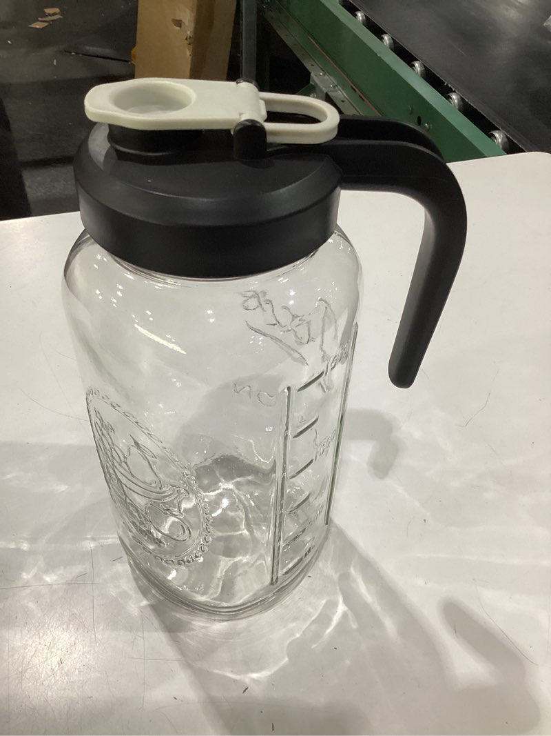 Condition photo showing New/Like New for 2 quart glass pitcher with lid - airtight & leakproof mason jar pitcher with filter lid, wide mouth glass jar, heavy duty glass container for water, juice, milk, tea, iced coffee, and drinks 1