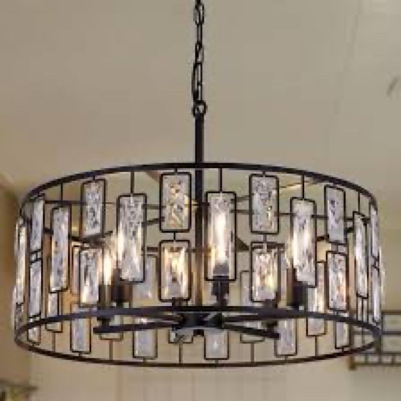 Wellmet Modern Crystal Chandelier, Black Drum Crystal Pendant Light, Farmhouse Chandelier, for Livin