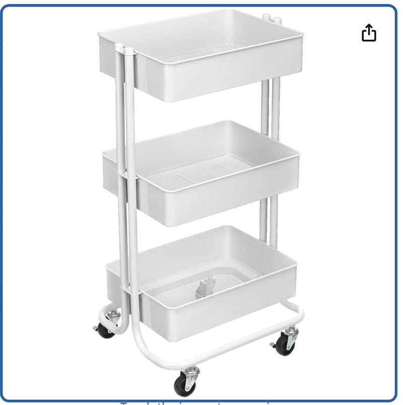 tier rolling cart - metal utility storage carts with locking wheels for craft room, office, or home organization,