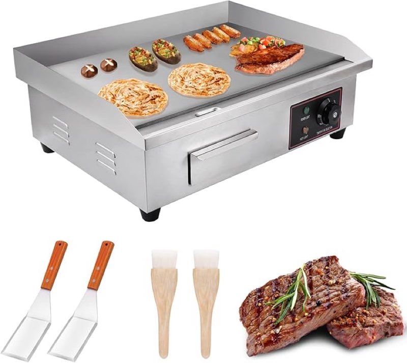 Heuyrao 22" Commercial Electric Griddle, 3000W 110V Electric Flat Top Grill, Countertop Griddle with Shovels and Brushes for Restaurant Kitchens