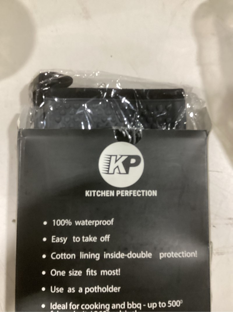 Condition photo showing As Is for KITCHEN PERFECTION Silicone Smoker Oven Gloves-Extreme Heat Resistant BBQ Gloves-Handle Hot Food Right on Your Grill Fryer & Pit|Waterproof Grilling Cooking Baking Mitts|Superior Value Set +3 Bonuses Gray One Size Fits Most
