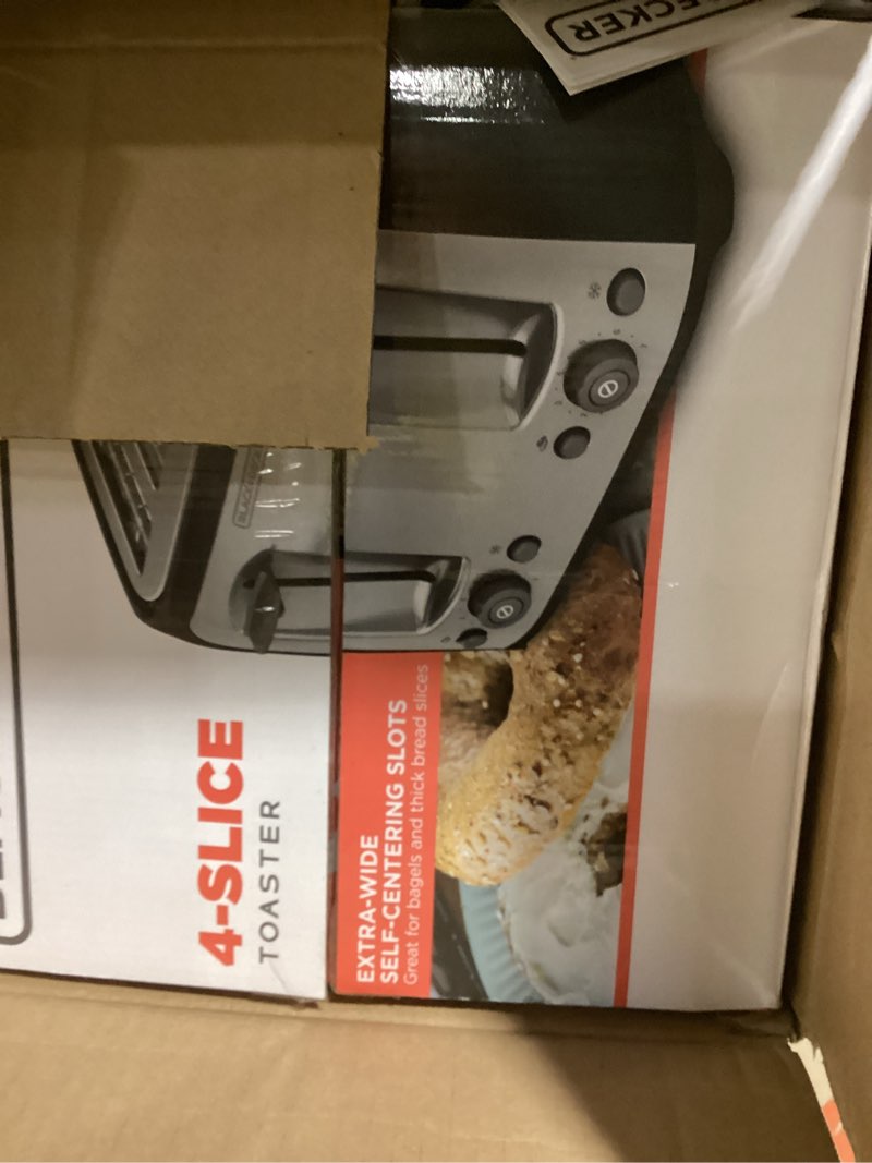 Condition photo showing New/Like New for BLACK+DECKER 4-Slice Toaster, Extra Wide Slots, 7 Shade Settings, 1400 Watts, Frozen and Bagel Buttons, Toast Shade Selector, Extra Lift