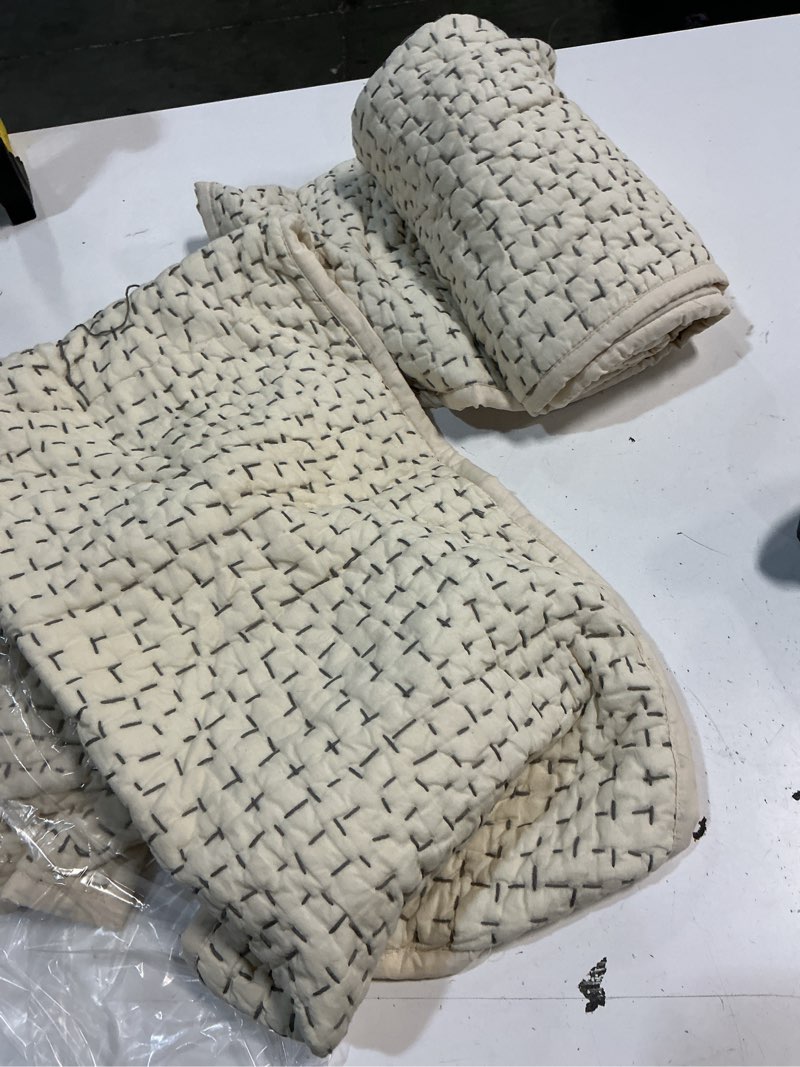 Condition photo showing As Is for quince organic cotton hand stitched quilted sham set, king, undyed