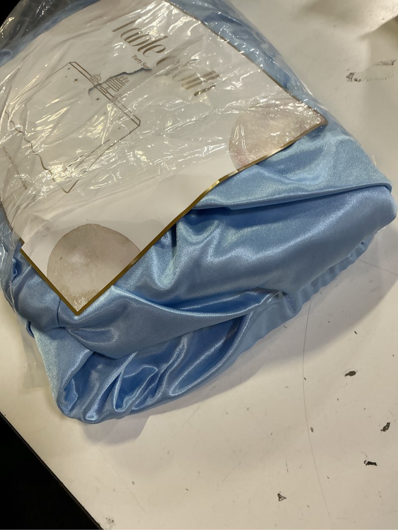 Condition photo showing Good Condition for blue satin tablecloths rectangle 6ft, glitter spandex fitted stretch table covers wrinkle-free floor length shimmer table skirt for weddings parties baby shower banquets vendor events blue 6ft-1 pack