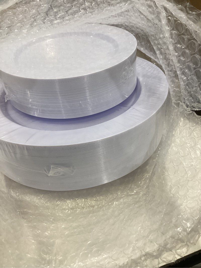Condition photo showing Good Condition for flowercat 100pcs white plastic plates-heavy duty white disposable plates for christmas/easter/party/wedding -serve 50 guests 10.25inch & 7.5inch 100 white