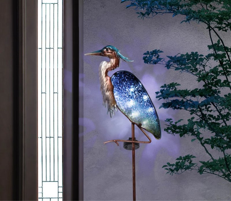 Denin Metal Animal Garden Stake - Solar Powered Blue Heron Garden Statues