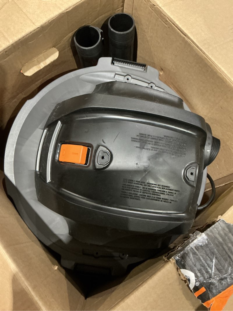 Condition photo showing As Is for ridgid 12 gal. 5.0 peak hp nxt shop vacuum wet dry vac with general debris filter, locking hose and attachments hd1200