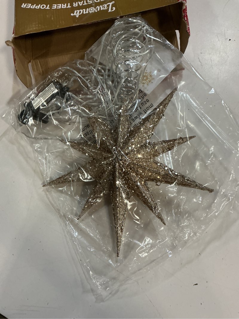 Condition photo showing Good Condition for lewondr christmas tree topper star, 13inch 10-point light up xmas star treetop with plug and remote control for home christmas decoration, 6h timer & 8 lighting modes, warm light, silver