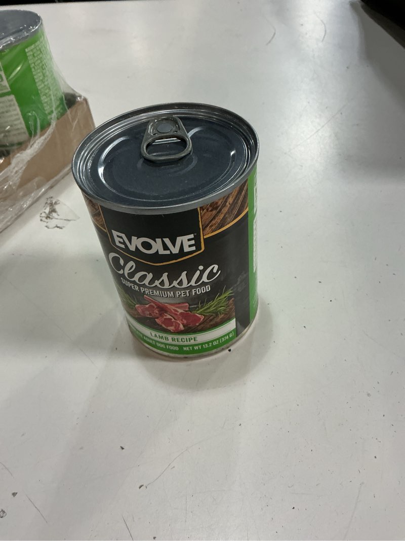 Condition photo showing New/Like New for ( BB/07/19/2027) Evolve Classic Lamb and Rice Recipe Canned Dog Food, 13.2oz (Pack of 12)