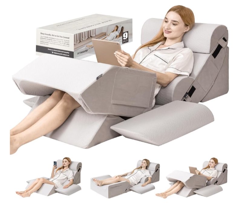 9pcs orthopedic bed wedge pillow set for post-surgery recovery, body positioners for back and leg pain relief, adjustable memory foam comfort for sitting in bed, ideal for adult acid reflux & gerd
