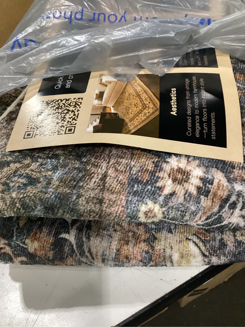 Condition photo showing Good Condition for hugear round rug 4ft entryway rugs machine washable tradition brown hallway area rug 4x4 small circle accent rug floral low pile carpet soft throw rug living room office laundry room entrance non slip floral | brown/blue 4' (round)