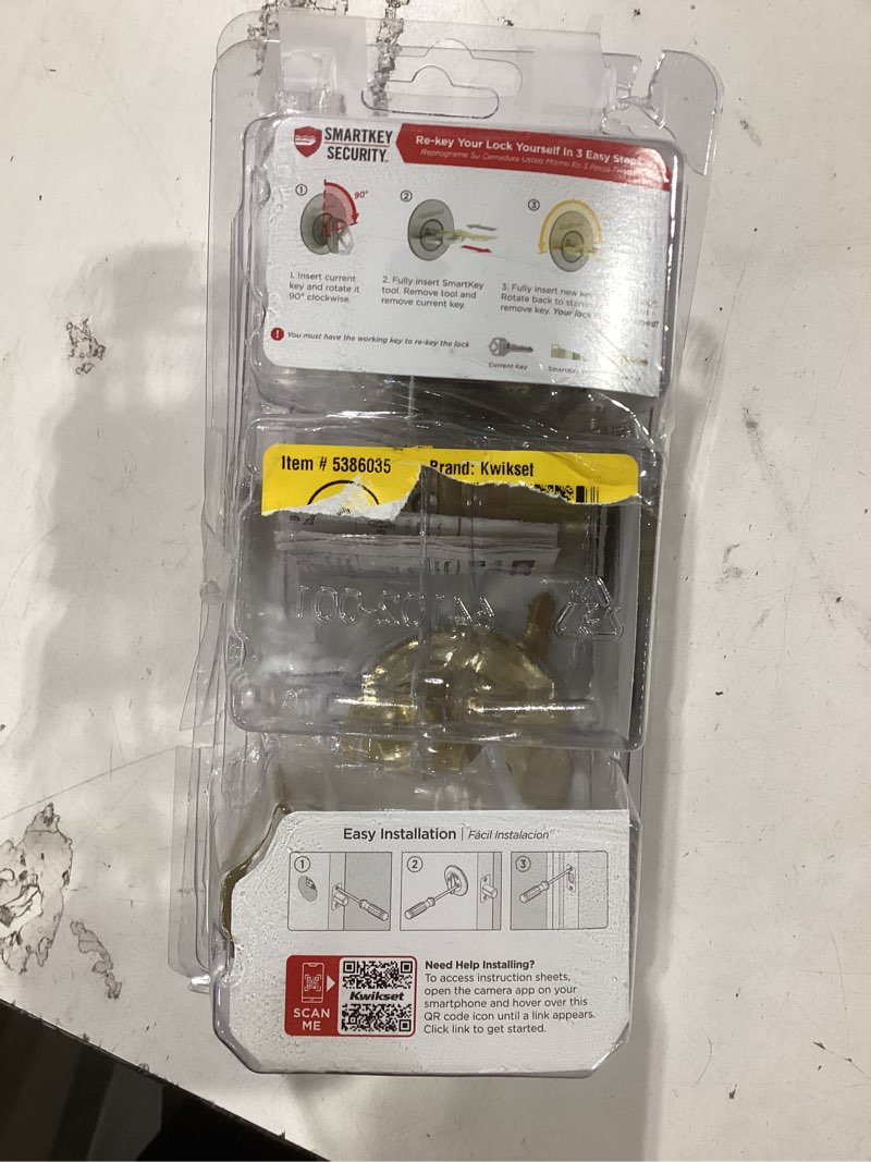 Condition photo showing As Is for Kwikset SmartKey Security Polished Brass Metal Single Cylinder Deadbolt