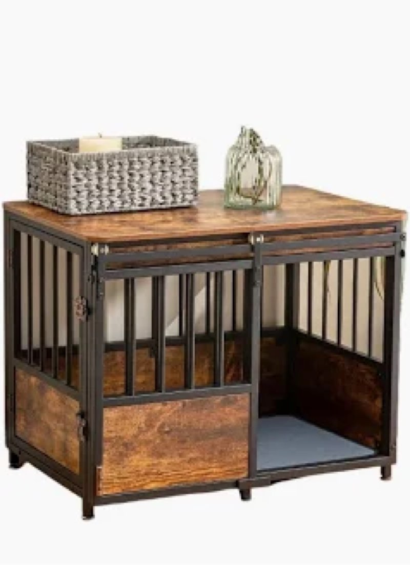 KOOPRO 32 Inch Dog Crate Furniture with Cushion for Large Medium Dogs, Wooden Heavy Duty Dog Kennel 