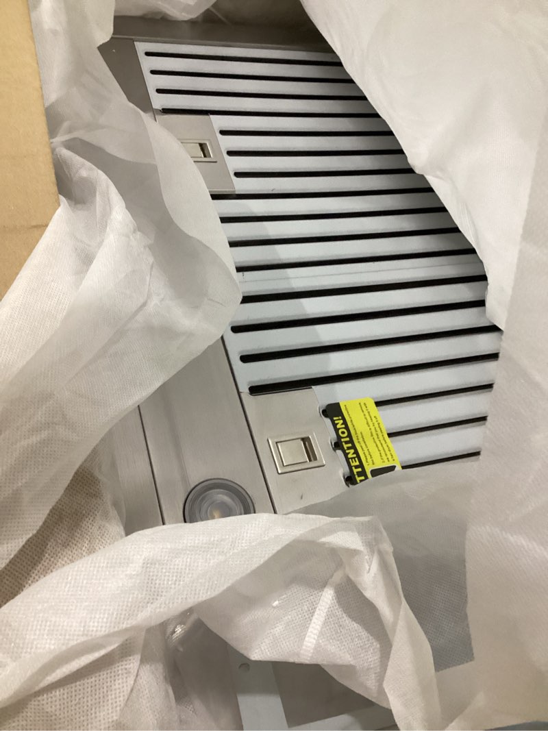 Condition photo showing New/Like New for VIKIO HOME Under Cabinet Range Hood 30 Inch, 980CFM Fast Venting Ducted, Kitchen Hood With 3 Speed Gesture Sensing & Touch Control, Stainless Steel Stove Vent Hood With LED Light And 2 Baffle Filters Stainless steel (RC11-30) 30 inch