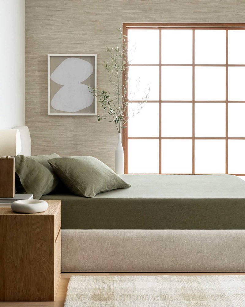 European Linen Fitted Sheet Set King Dusty Olive