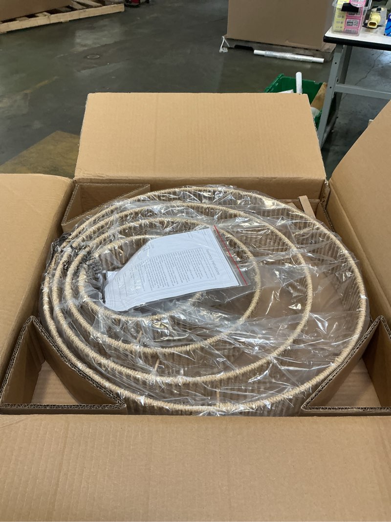 Condition photo showing New/Like New for 6-Lights Hand-Woven Rattan Pendant Light 4 Round Transitional Minimalist Boho Large Pendant Light for Kitchen Island Dining Room Living Room Hallway, Dia 20 Inch, UL Listed A-Brass