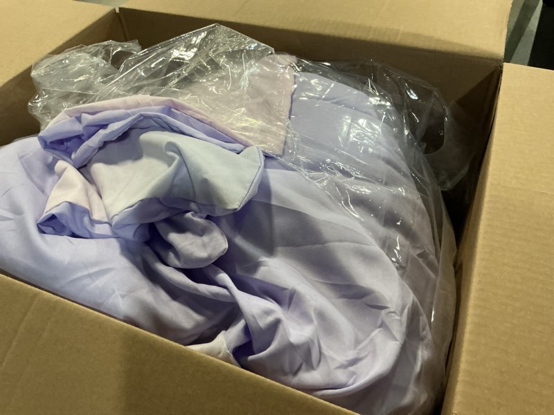Condition photo showing Good Condition for betsey johnson - twin comforter set, bonus bedding set with matching sham, pillowcase & reversible plush throw, dorm essentials (ombre purple) twin ombre purple