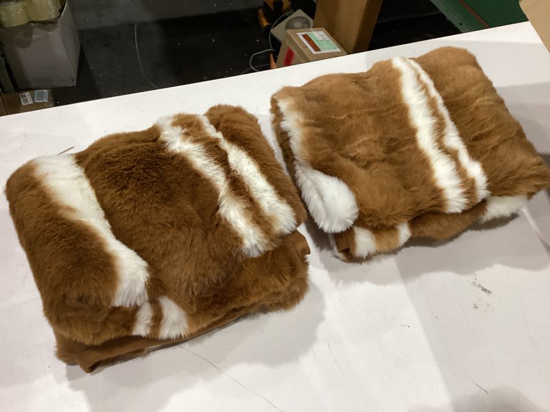 Condition photo showing Good Condition for wonderful 3 pieces fluffy faux rabbit fur comforter set king size, caramel plush fuzzy bedding set, animal stripes design warm soft comforter bedding set for all season,104"x94" striped-caramel king