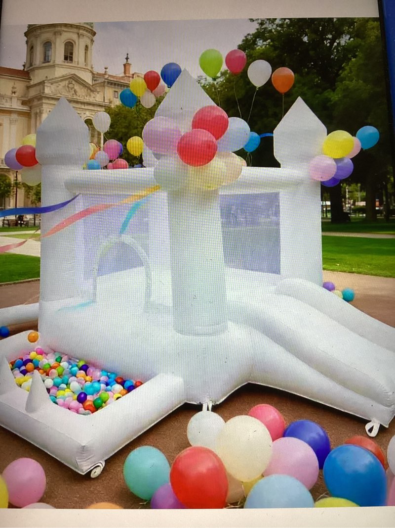 Aevumgz White Bounce House, Indoor and Outdoor Bouncy Castle, Inflatable Bounce House with Ball Pit 