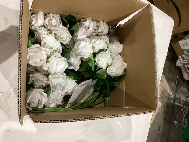 Condition photo showing Good Condition for 50 PCS White Roses Artificial Flowers, Fake White Roses Bouquet,White Artificial Silk Roses with Stems for DIY Wedding Flowers Decoration, Valentines Day Mothers Day, Bridal Bouquet Roses White 50 Pcs