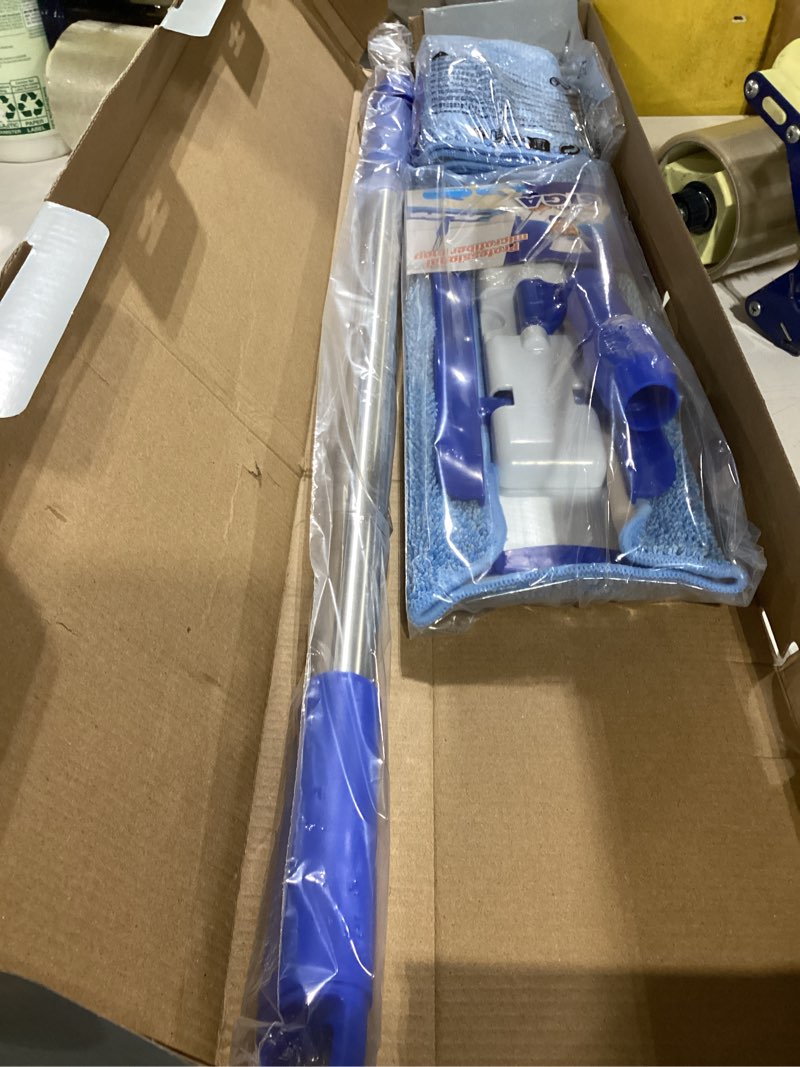 Condition photo showing Good Condition for MR.SIGA Professional Microfiber Mop for Hardwood, Laminate, Tile Floor Cleaning, Stainless Steel Telescopic Handle - 3 Reusable Flat Mop Refills and 1 Dirt Removal Scrubber Included Blue, Blue