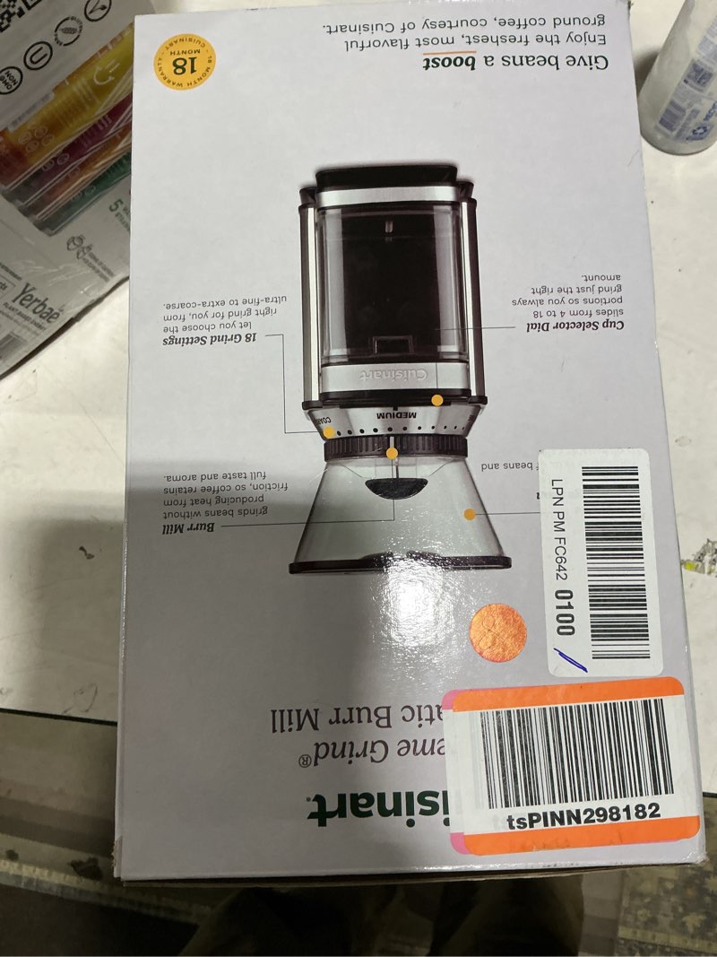 Condition photo showing As Is for Cuisinart Coffee Grinder, Electric One-Touch Automatic Burr Coffee Grinder with 18-Position Grind Selector, Cup Size Selector for 4 – 18 Cups, DBM-8P1, Black Stainless Burr Mill Stainless Steel