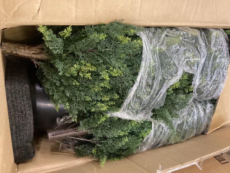 Condition photo showing As Is for Artificial Topiary Tree 2-Set - Beautiful Realistic Faux Cedar Pines, 4 Feet Tall, UV Protection for Longer Life, Durable 6" Wide Heavy Duty Pots for Outdoor & Indoor Decor(2, 48 inch) 2 48 inch