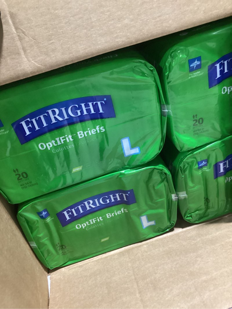 FitRight OptiFit Extra+ Briefs  with Leak Stop Guards  Adult Disposable Briefs with Tabs  Large  48 -58   80Count