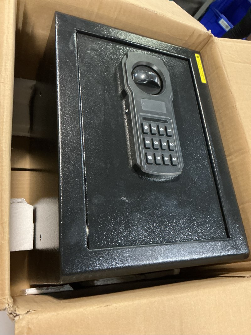 Condition photo showing Good Condition for 1.3 cub small fire safes document box home, security home safes water and fireproof with digital keypad, spare keys and removable shelf, anti-theft fireproof waterproof safe for home money valuables 1.3 cubic