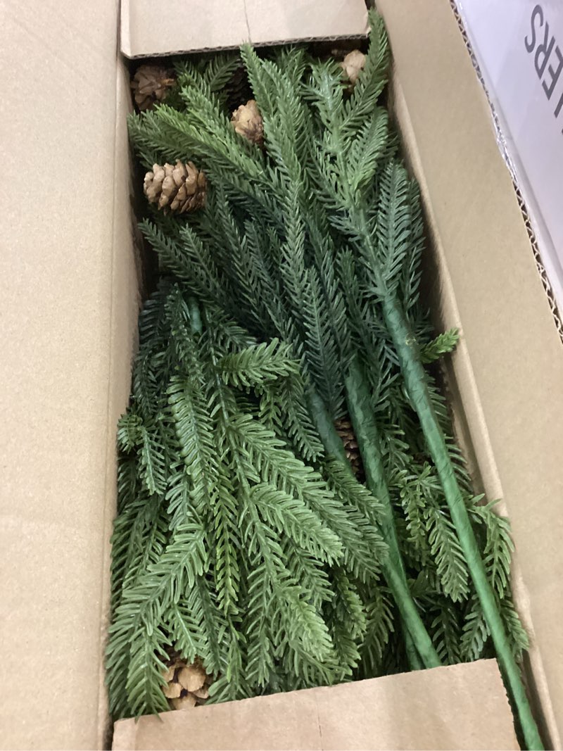 Dapclca Christmas Norfolk Pine Branches with Warm Light, Artificial Xmas Greenery Leaves Stems and T