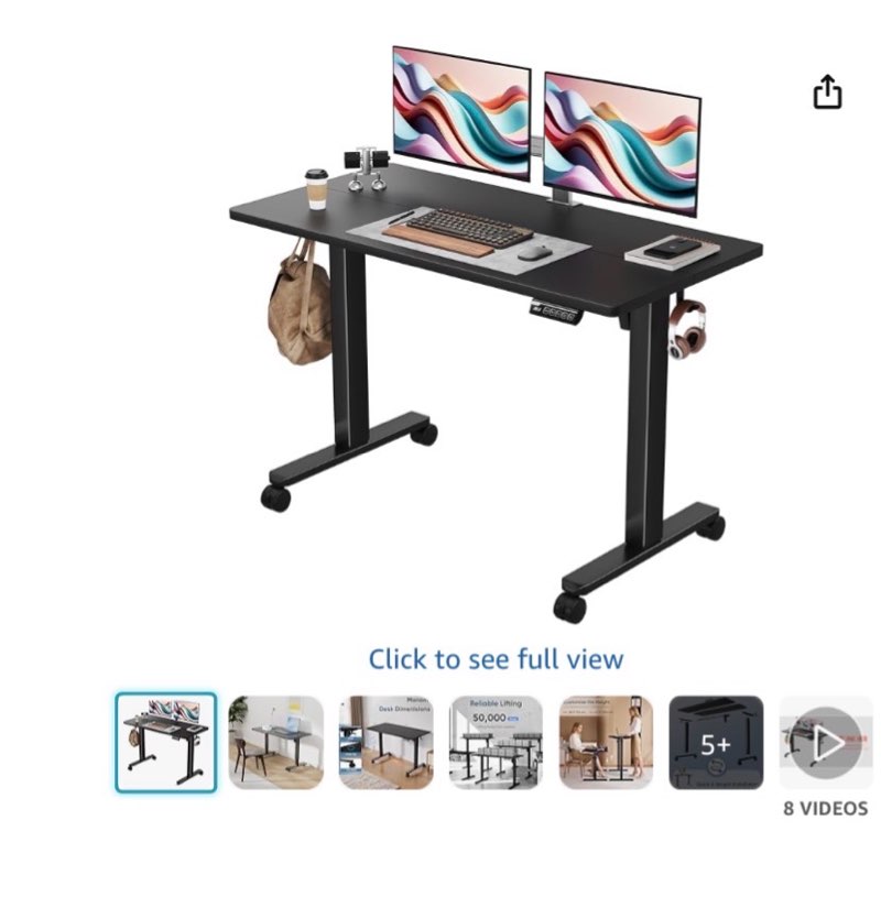 monomi electric height adjustable standing desk, 48x24 inches, ergonomic home office sit/stand up desks (black steel frame/black top)
